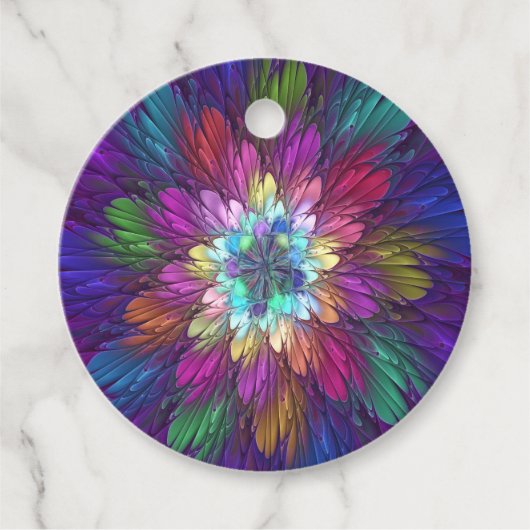 Kleurrijke Psychedelische Bloem Abstracte Kunst Aa Bedankjes Labels (Voorkant)