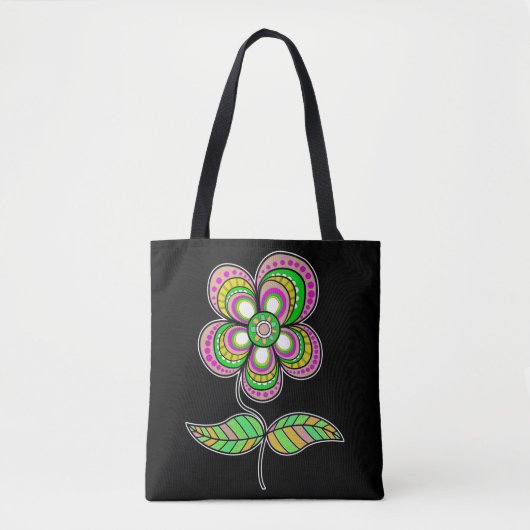 Kleurrijke psychedelische bloemkunst tote bag (Voorkant)