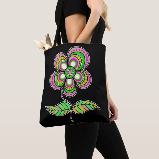 Kleurrijke psychedelische bloemkunst tote bag (Dichtbij)
