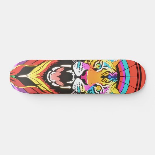Kleurrijke psychedelische brullende tijger persoonlijk skateboard (Horizontaal)