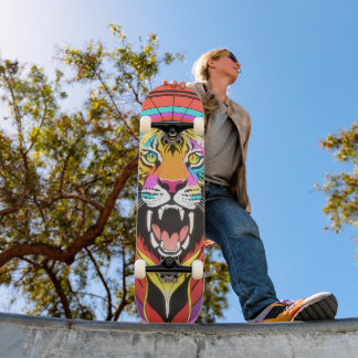 Kleurrijke psychedelische brullende tijger persoonlijk skateboard