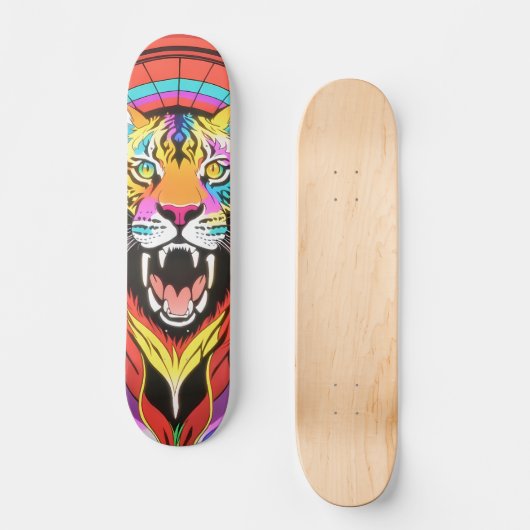 Kleurrijke psychedelische brullende tijger persoonlijk skateboard (Voorkant)