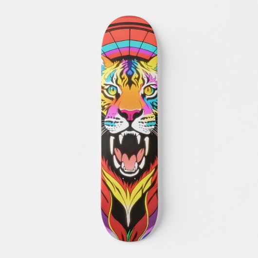 Kleurrijke psychedelische brullende tijger persoonlijk skateboard (Voorkant)