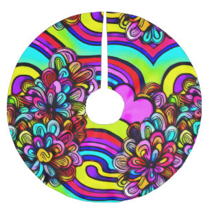 Kleurrijke Psychedelische Cartoon Bloemen Kerstmis Kerstboom Rok