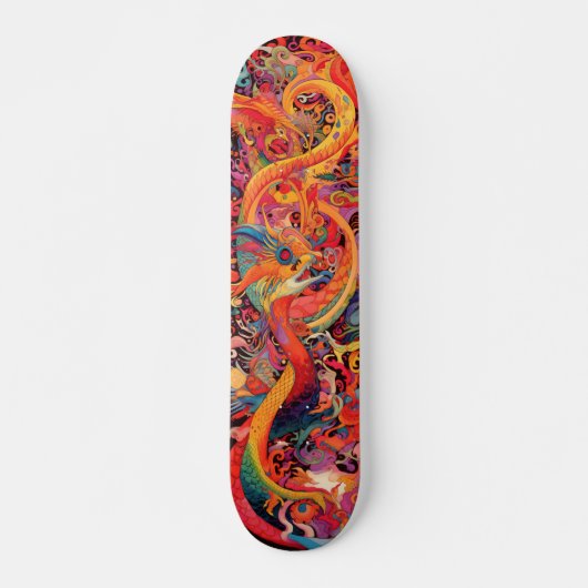 Kleurrijke psychedelische draken persoonlijk skateboard (Voorkant)