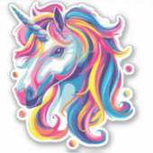 Kleurrijke Psychedelische Eenhoorn Aangepaste Naam Sticker (Voorkant)