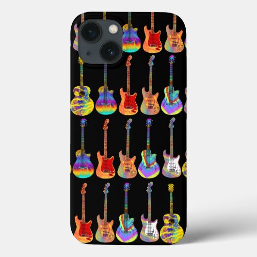 Kleurrijke psychedelische gitaar patroon op zwart Case-Mate iPhone case (Achterkant)