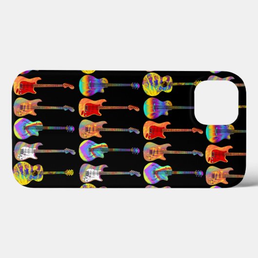 Kleurrijke psychedelische gitaar patroon op zwart Case-Mate iPhone case (Achterkant (horizontaal))