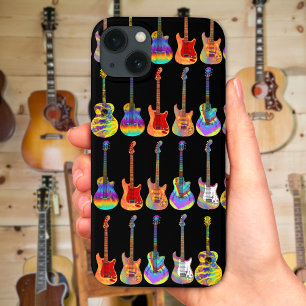 Kleurrijke psychedelische gitaar patroon op zwart Case-Mate iPhone case