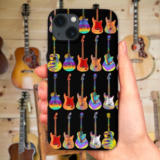 Kleurrijke psychedelische gitaar patroon op zwart Case-Mate iPhone case