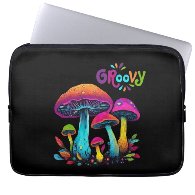 Kleurrijke psychedelische Groovy-paddenstoelen Laptop Sleeve (Voorkant)