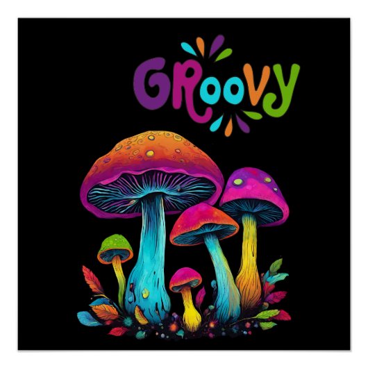 Kleurrijke psychedelische Groovy-paddenstoelen Perfect Poster (Voorkant)