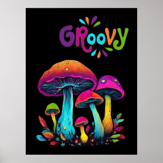 Kleurrijke psychedelische Groovy-paddenstoelen Poster (Voorkant)