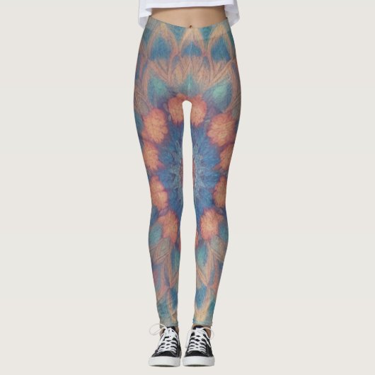 Kleurrijke psychedelische kaleidoscopische symmetr leggings (Voorkant)