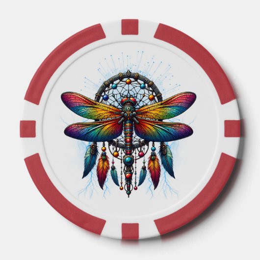 Kleurrijke Psychedelische Libelle Dreamcatcher Boh Poker Chips (Voorkant)
