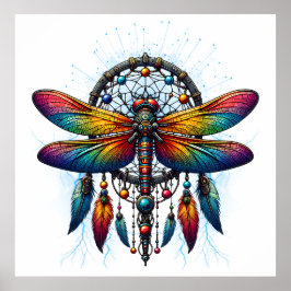 Kleurrijke Psychedelische Libelle Dreamcatcher Boh Poster