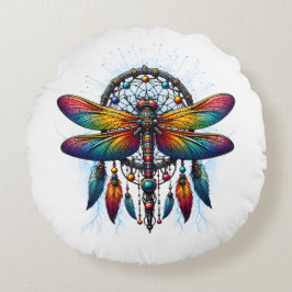 Kleurrijke Psychedelische Libelle Dreamcatcher Boh Rond Kussen
