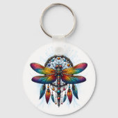 Kleurrijke Psychedelische Libelle Dreamcatcher Boh Sleutelhanger (Voorkant)