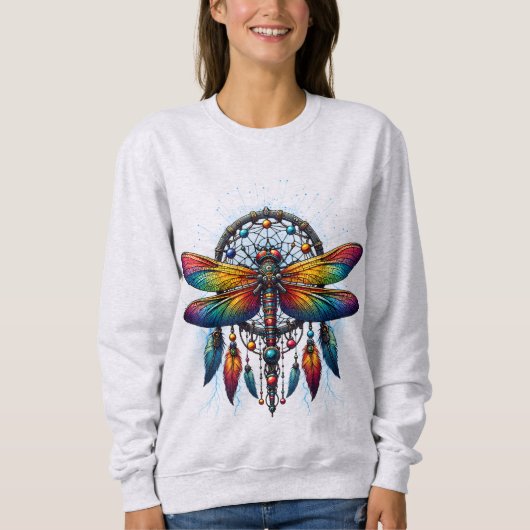Kleurrijke Psychedelische Libelle Dreamcatcher Boh Trui (Voorkant)