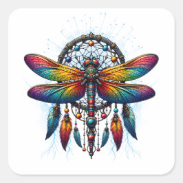 Kleurrijke Psychedelische Libelle Dreamcatcher Boh Vierkante Sticker