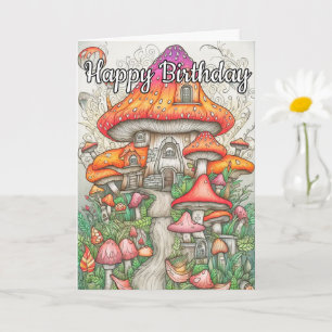 Kleurrijke Psychedelische Mushroom Forest Art Kaart