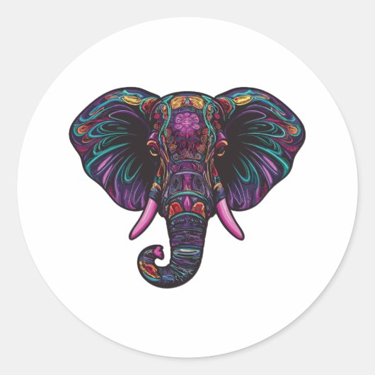 Kleurrijke psychedelische olifant ronde sticker (Voorkant)