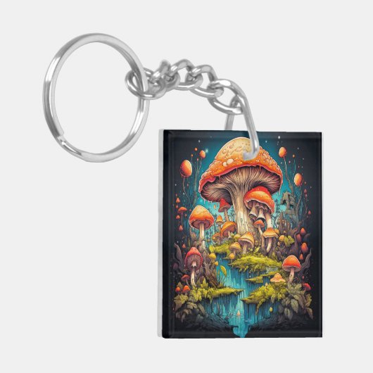 Kleurrijke psychedelische paddenstoel illustratie sleutelhanger (Voorkant Links)