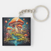 Kleurrijke psychedelische paddenstoel illustratie sleutelhanger (Achterkant)