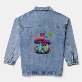 Kleurrijke psychedelische paddenstoelen denim jacket