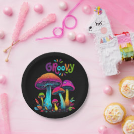 Kleurrijke psychedelische paddenstoelen papieren bordje