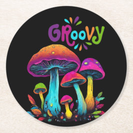 Kleurrijke psychedelische paddenstoelen ronde kartonnen onderzetter