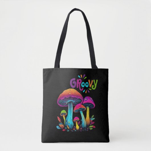 Kleurrijke psychedelische paddenstoelen tote bag (Voorkant)