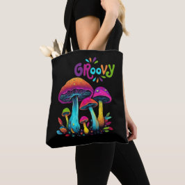 Kleurrijke psychedelische paddenstoelen tote bag