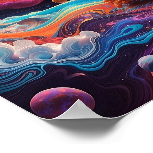 Kleurrijke psychedelische ruimte poster AI gegener (Hoek)