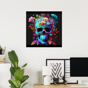 Kleurrijke psychedelische schedel enge Poster wand