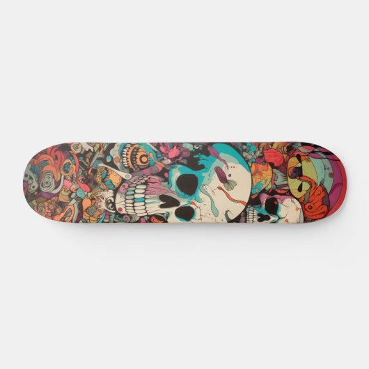 Kleurrijke psychedelische schedel persoonlijk skateboard (Horizontaal)
