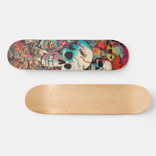 Kleurrijke psychedelische schedel persoonlijk skateboard (Horizontaal)