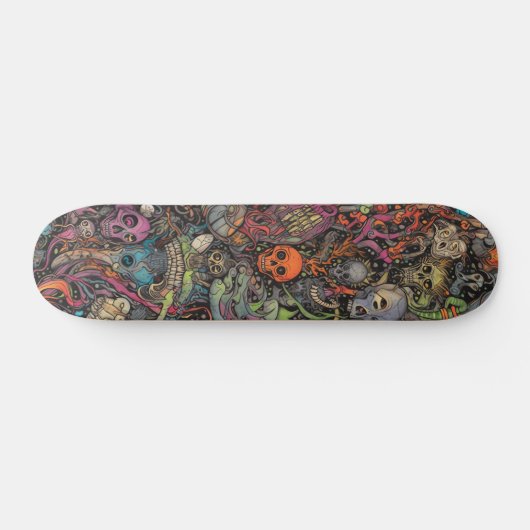 Kleurrijke psychedelische schedels persoonlijk skateboard (Horizontaal)