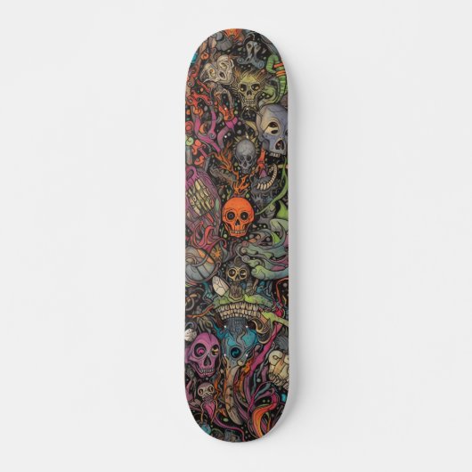 Kleurrijke psychedelische schedels persoonlijk skateboard (Voorkant)
