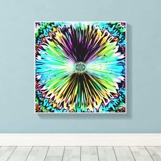 Kleurrijke psychedelische schets van een bloem 3 canvas afdruk (Insitu (Houten vloer))