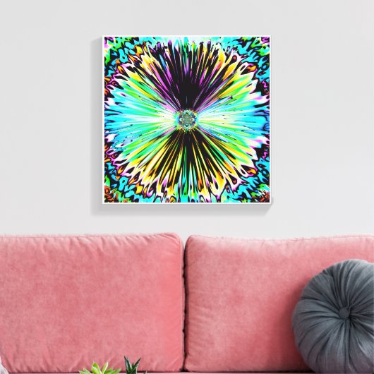 Kleurrijke psychedelische schets van een bloem 3 canvas afdruk (Insitu (Woonkamer))