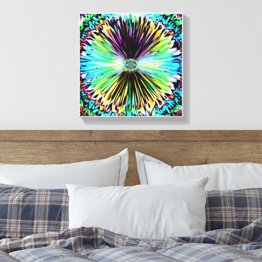 Kleurrijke psychedelische schets van een bloem 3 canvas afdruk (Insitu (Slaapkamer))