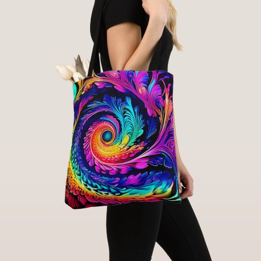 Kleurrijke psychedelische spiraalkunst tote bag (Dichtbij)