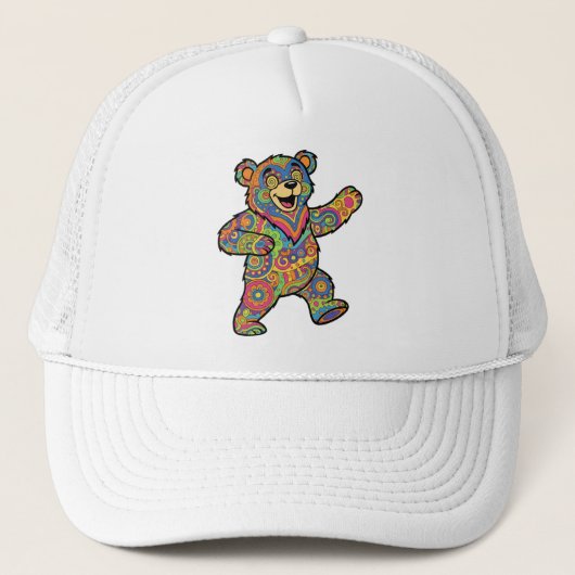 Kleurrijke Psychedelische Teddibeer Kunst Trucker Pet (Voorkant)