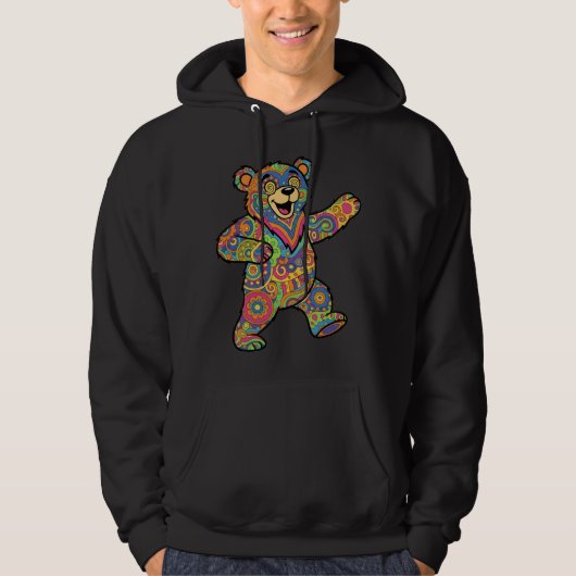 Kleurrijke Psychedelische Teddydbeer Kunst Hoodie (Voorkant)