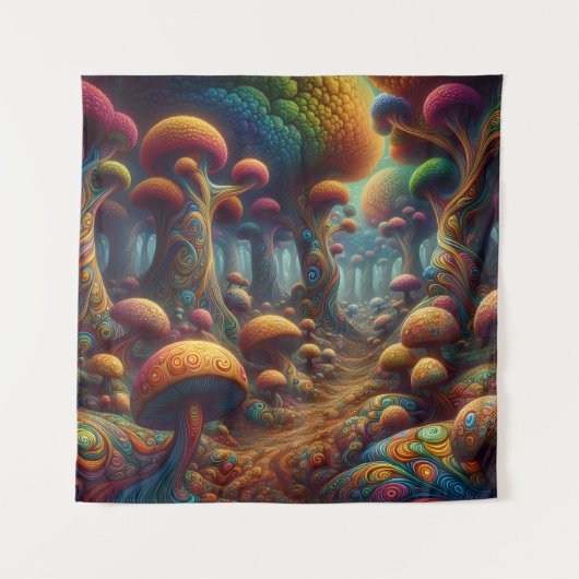 Kleurrijke Psychedelische Trippy Mushroom Wonderla Wandkleed (Voorkant)