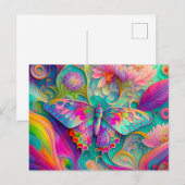 Kleurrijke psychedelische vlinder en bloemen briefkaart (Voorkant / Achterkant)