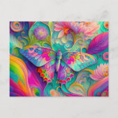 Kleurrijke psychedelische vlinder en bloemen briefkaart (Voorkant)
