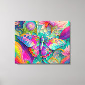 Kleurrijke psychedelische vlinder en bloemen canvas afdruk (Voorkant)