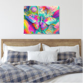 Kleurrijke psychedelische vlinder en bloemen canvas afdruk (Insitu (Slaapkamer))